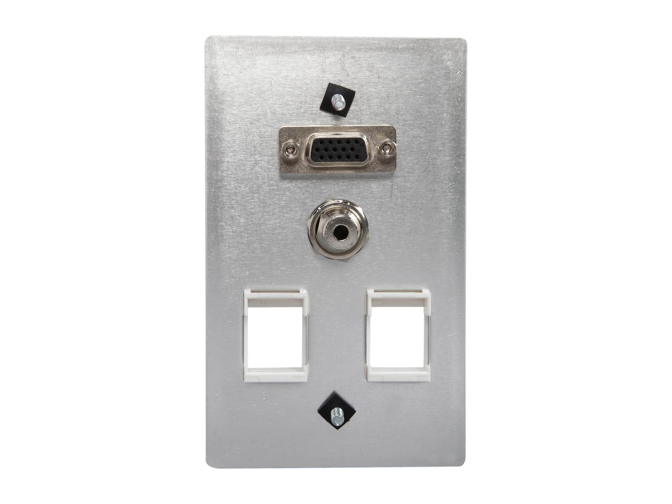 C2G 40544 VGA and 3.5mm Audio Pass Through Single Gang Wall Plate with Two Keystones, Brushed Aluminum