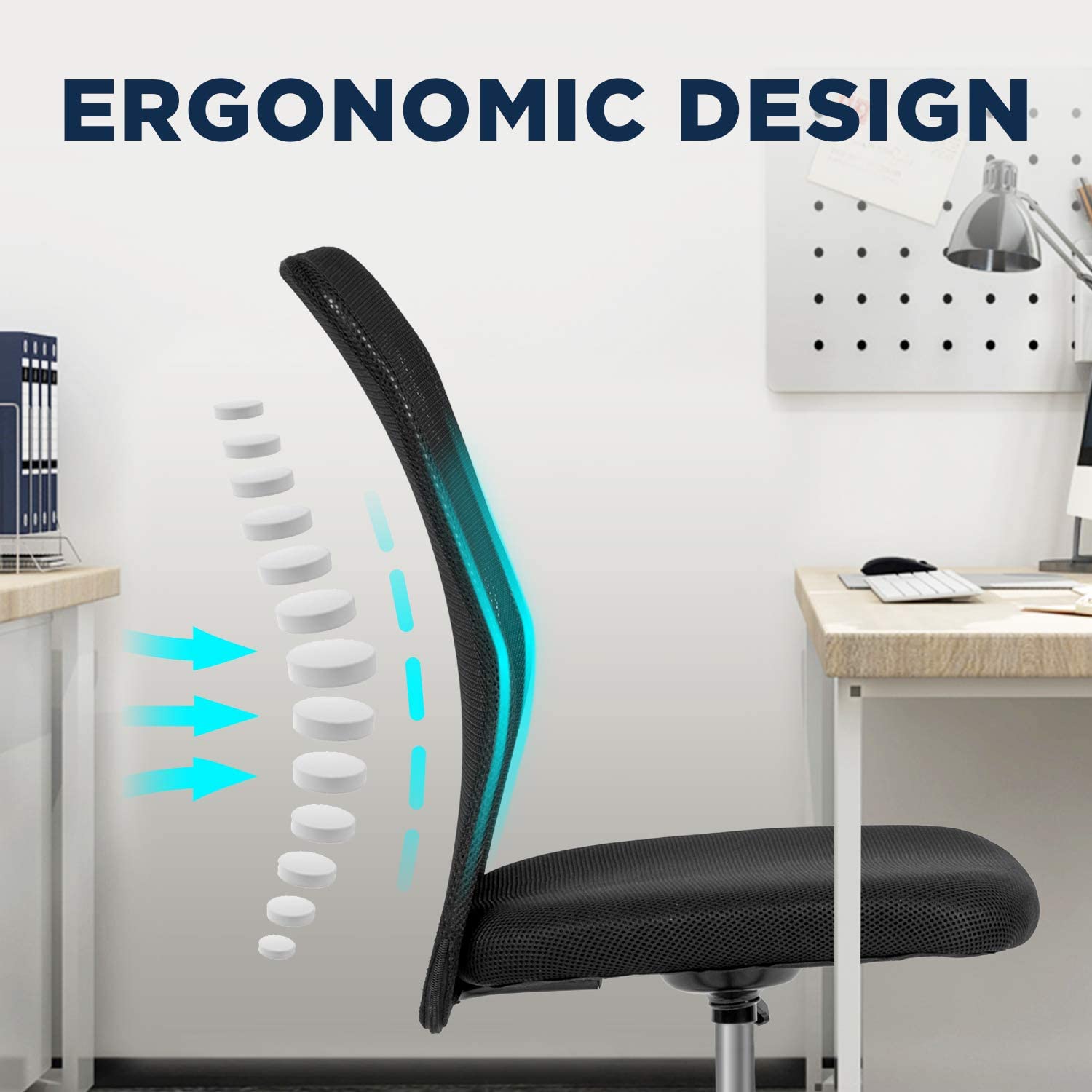 Home Office Chair Mid Back Mesh Desk Chair Armless Computer Chair Ergonomic Task Rolling Swivel Chair Back Support Adjustable Modern Chair with Lumbar Support (Black)