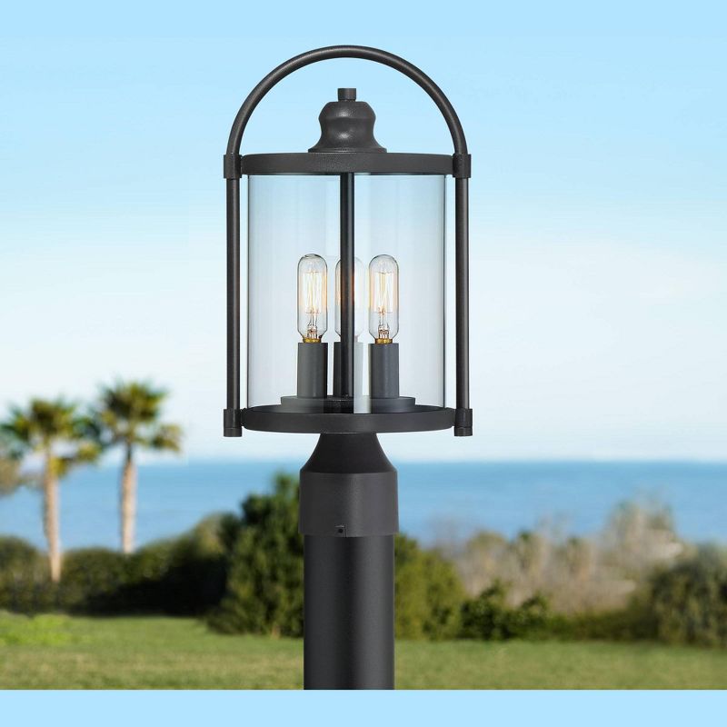 John Timberland Modern Outdoor Post Light Fixture Black 15 3/4" Cylindrical Glass Exterior House Porch Patio Garden Yard Walkway