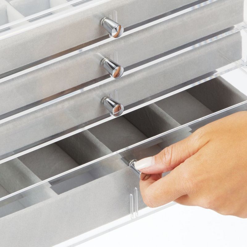 mDesign Plastic Jewelry Box, 4 Removable Storage Organizer Trays - Clear/Gray