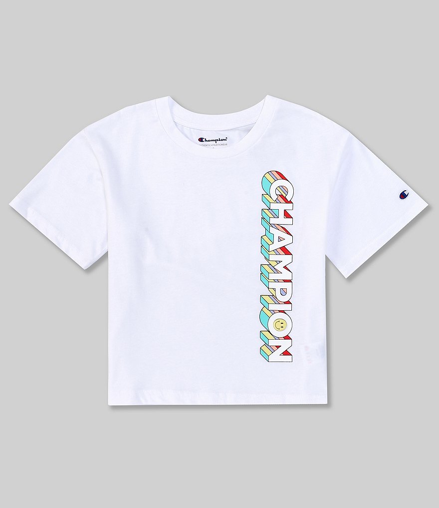 Champion Big Girls 7-16 Short-Sleeve Drop-Shadow Vertical-Logo Boxy Tee