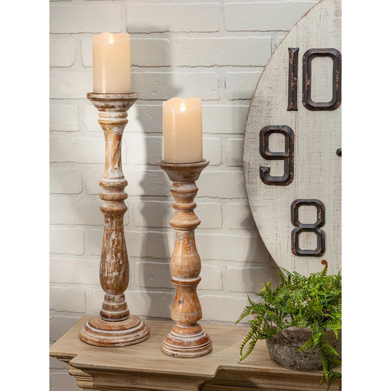 Lone Elm Studios Set of 2 20-inch Tall White Washed Mango Wood Candle Holders