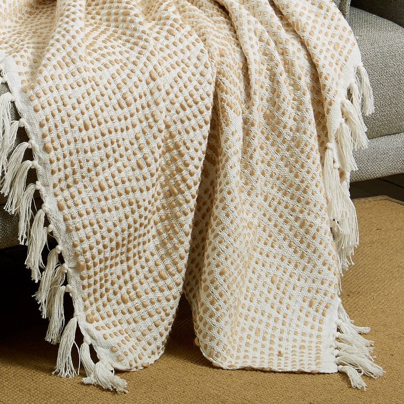 50"x60" Solid Throw Blanket with Fringe Natural/Ochre - Patina Vie