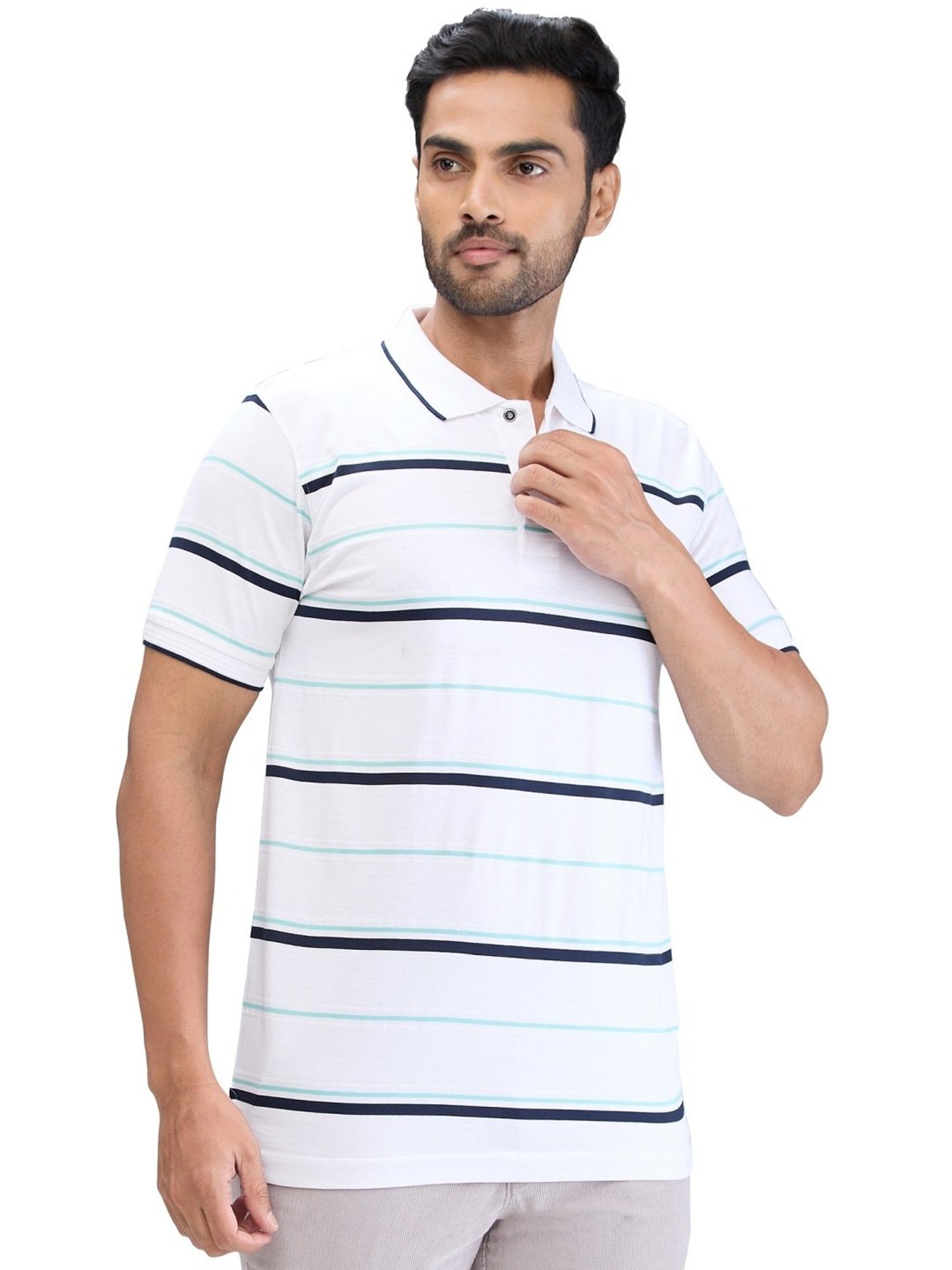 Colorplus White Tailored Fit Striped Polo T-Shirt