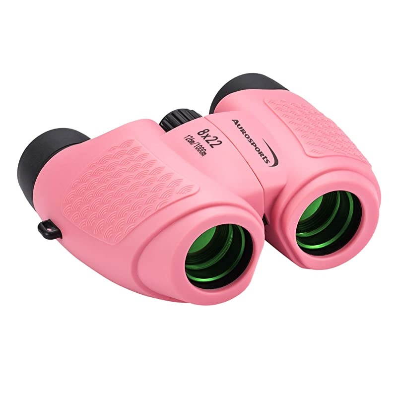 Kids Compact Binoculars Gift for 5-9 Years Old Girl Boys, Upgraded HD Binocular with Focusing Wheel, Shock Proof Travel Birding Telescope Cute Toy Gifts for 3-10 Year Old Girls Pink