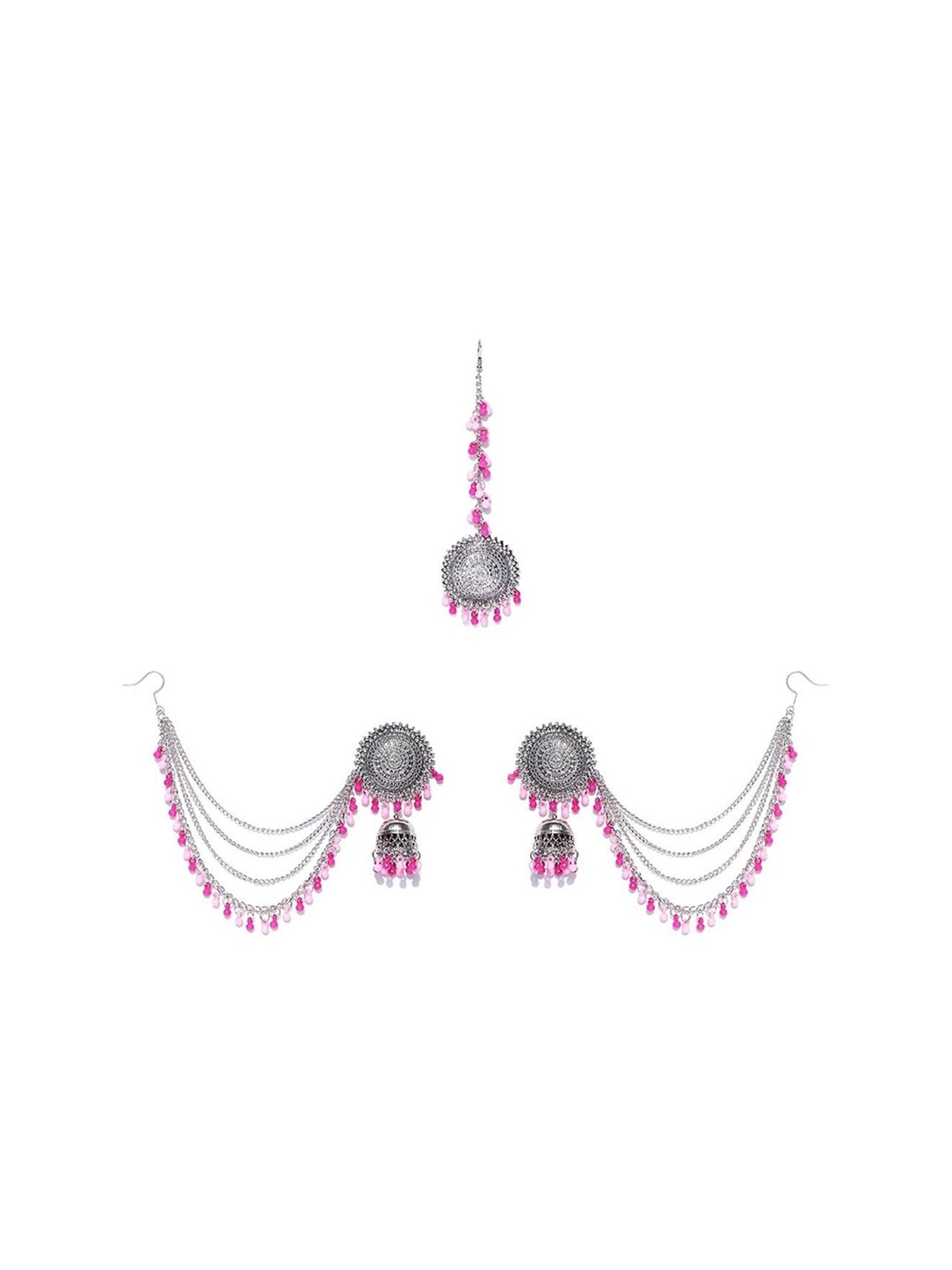 YouBella Stylish Latest Design Pink Jhumki Earring & Maangtikka Sets