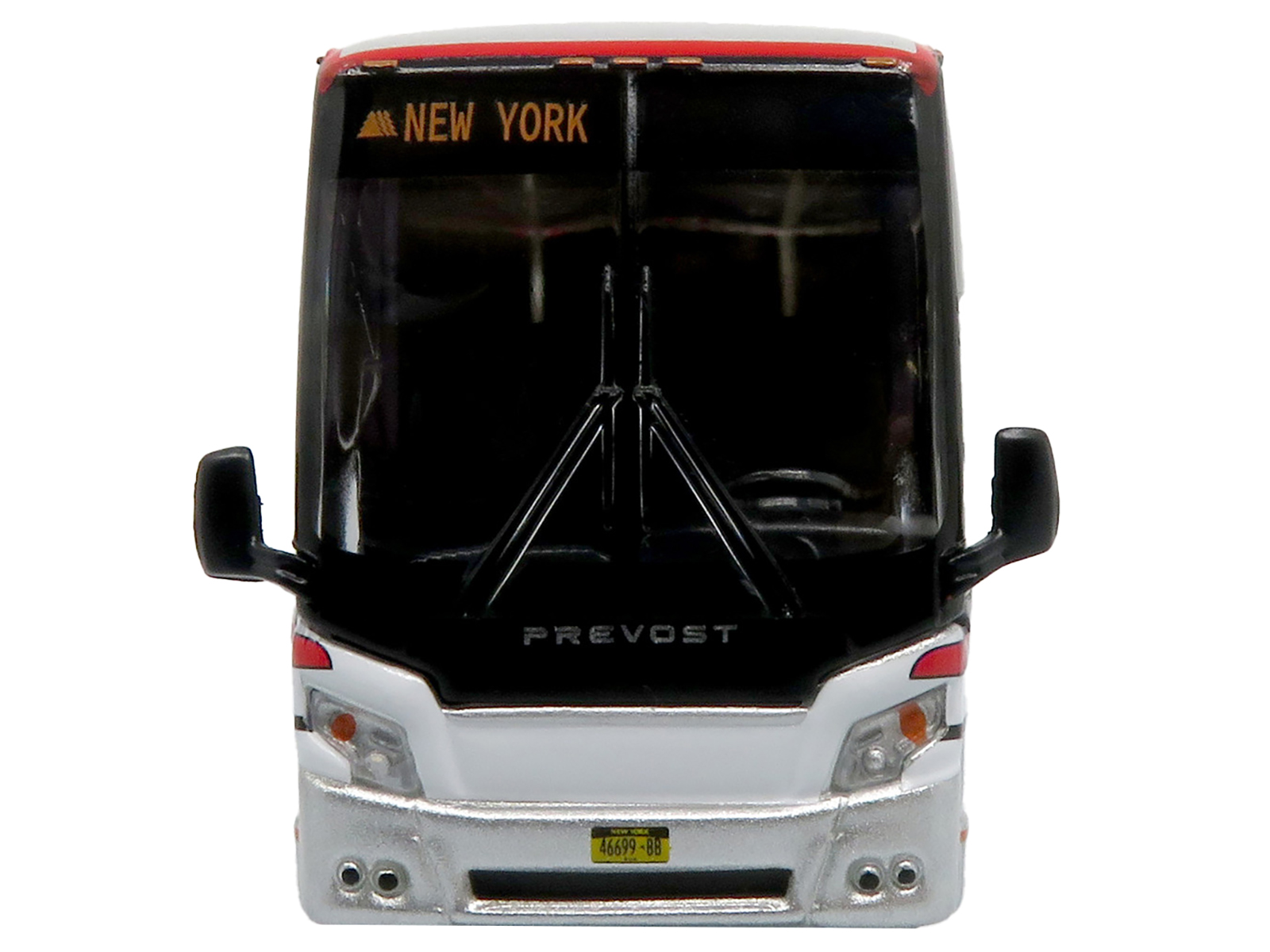 Prevost H3-45 Coach Bus "Adirondack Trailways" Silver Metallic and White with Red Stripes Limited Edition 1/87 (HO) Diecast Model by Iconic Replicas