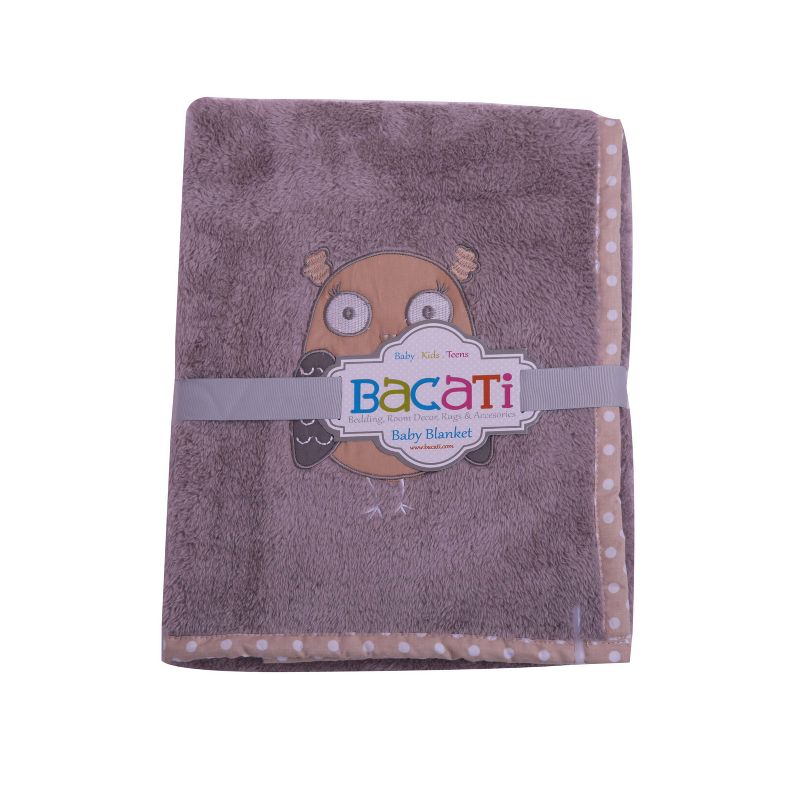 Bacati - Owls Grey with Grey Border Embroidered Baby Plush Blanket