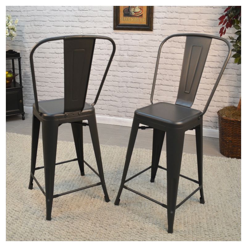 Set of 2 24" Sadie Counter Height Barstool Rustic Pewter - Carolina Chair and Table