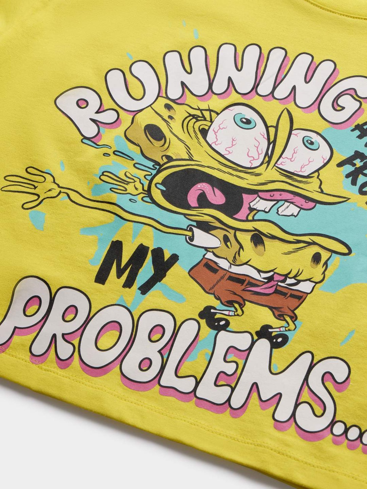 The Souled Store Yellow Cotton Printed Crop T-Shirt