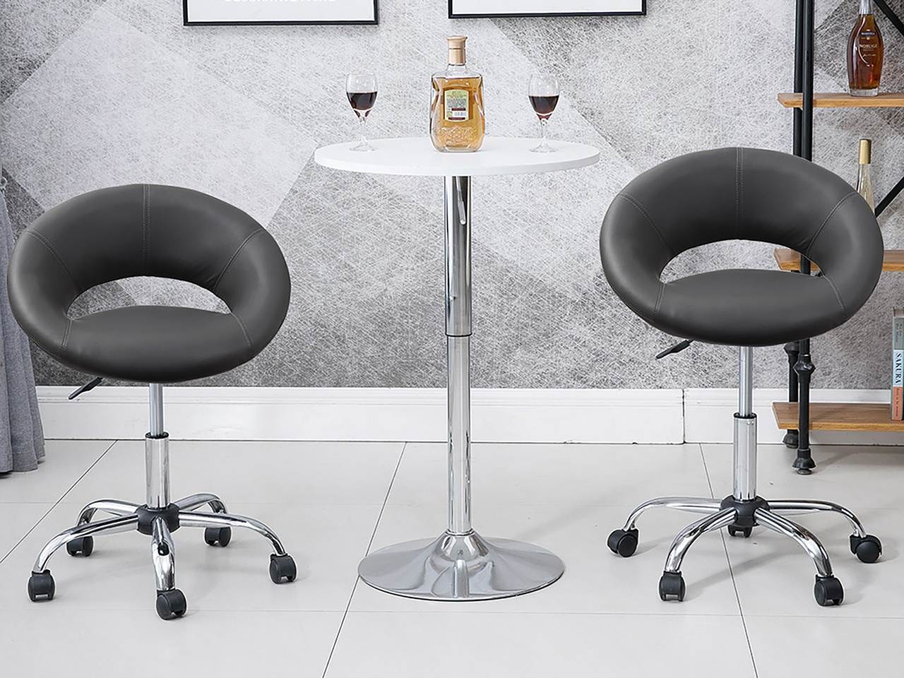 Swivel Height Adjustable Office Chair PU Leather Task Chairs Stool with Wheels