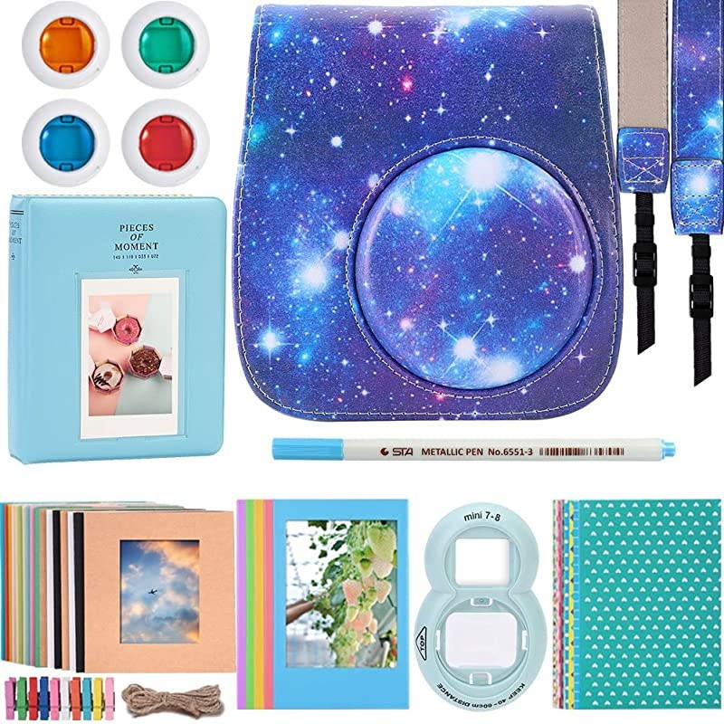 Instant Camera Accessories Bundle Compatible for Fujifilm Instax Mini 9 Mini 8+ Mini 8 Instant Film Camera Includes Camera Case Album Frame Stickers Strapetc Galaxy