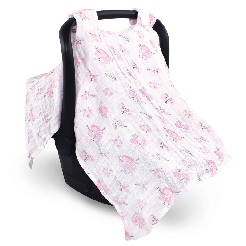 Hudson Baby Infant Girl Muslin Cotton Car Seat and Stroller Canopy, Pastel Floral, One Size