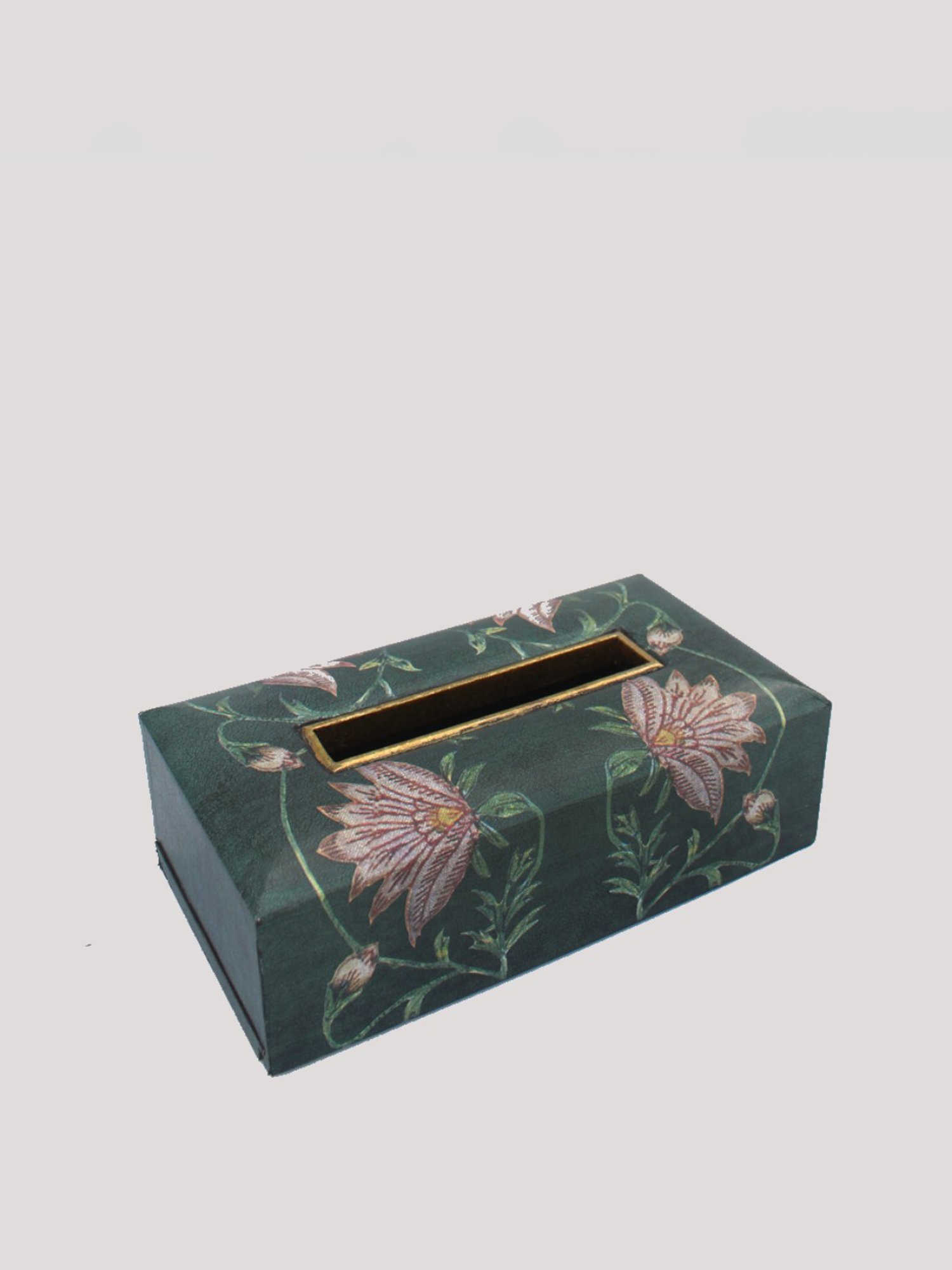 Karo Aafiya Printed Dark Green Wood Tissue Box