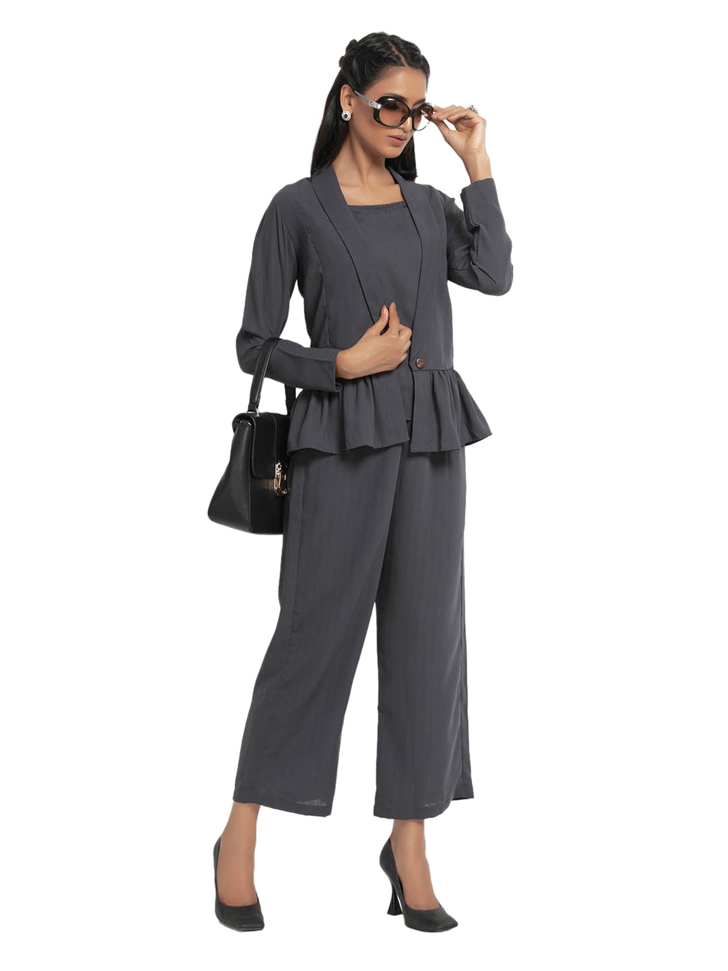 Office & You Grey Full Sleeves Jacket With Gathers