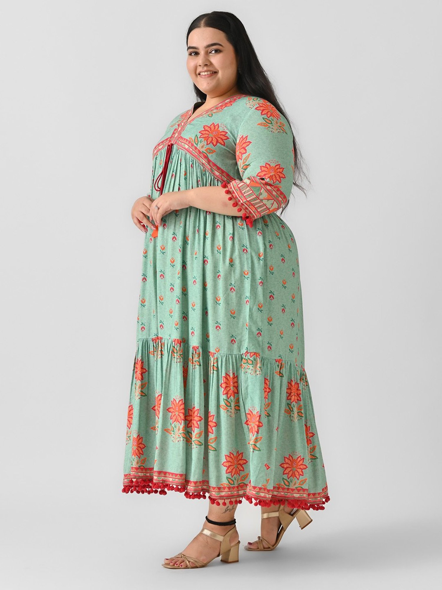 Rustorange Mint Blue Printed Ethnic Dress