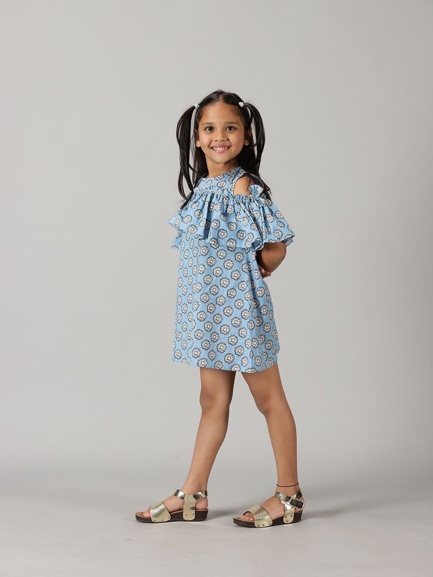 Kiddopanti Kids Light Blue Floral Print Dress