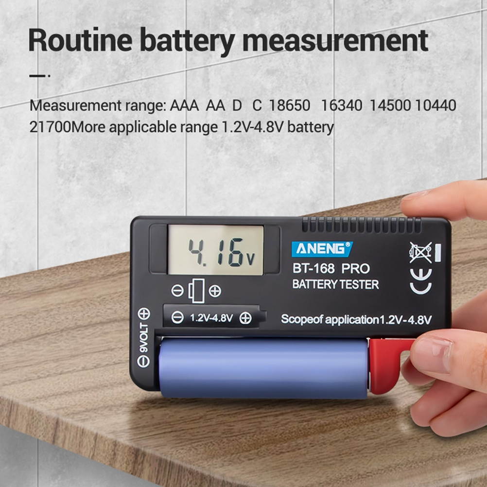Digital Display Battery Checker Universal 1.2-4.8V Battery Tester for AA AAA C D 18650 Batteries (Black Red)