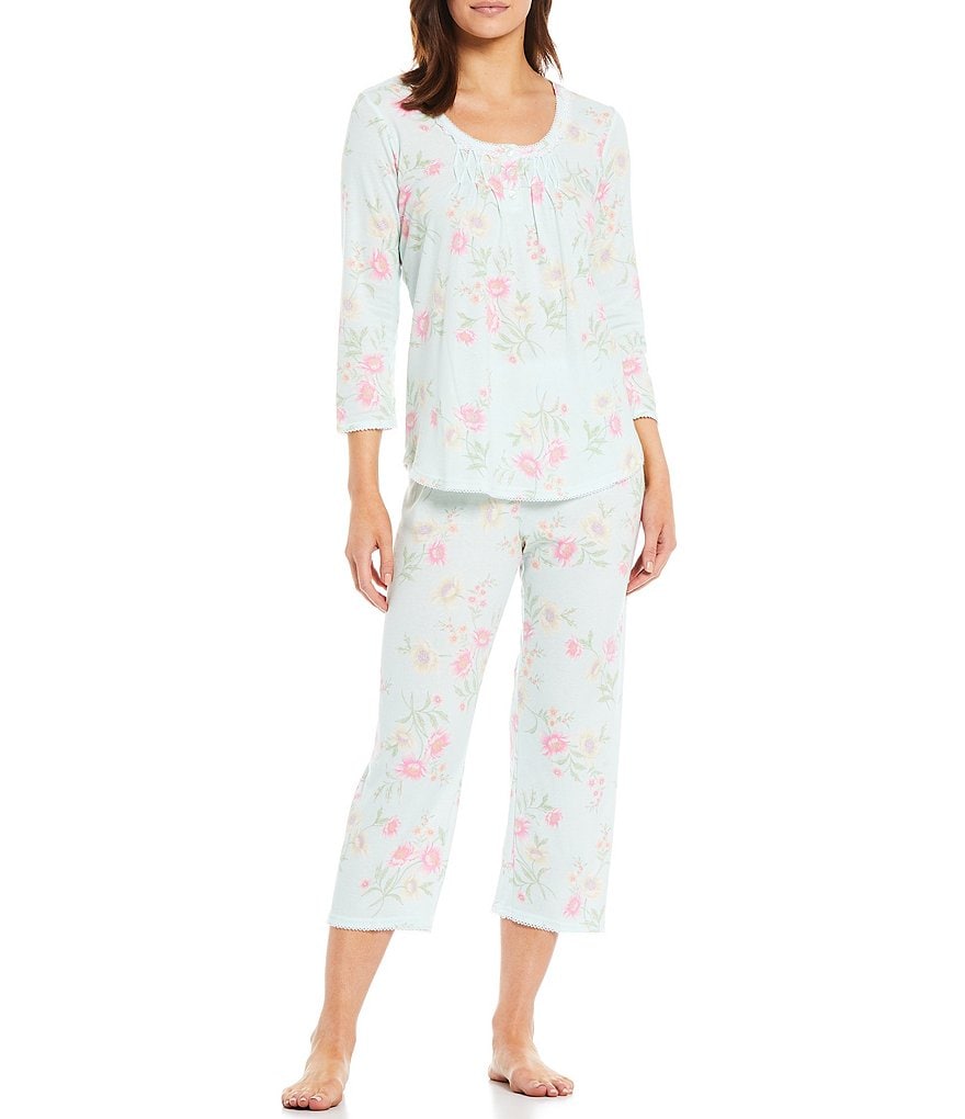 Miss Elaine Petite Cottonessa Floral Print Knit Coordinating Pajama Set