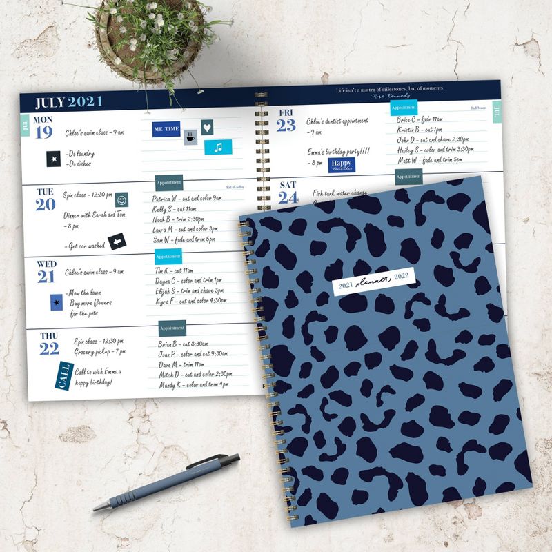 2021-22 Academic Planner 8.5" x 11" Blue Cheetah Daily/Weekly/Monthly - The Time Factory
