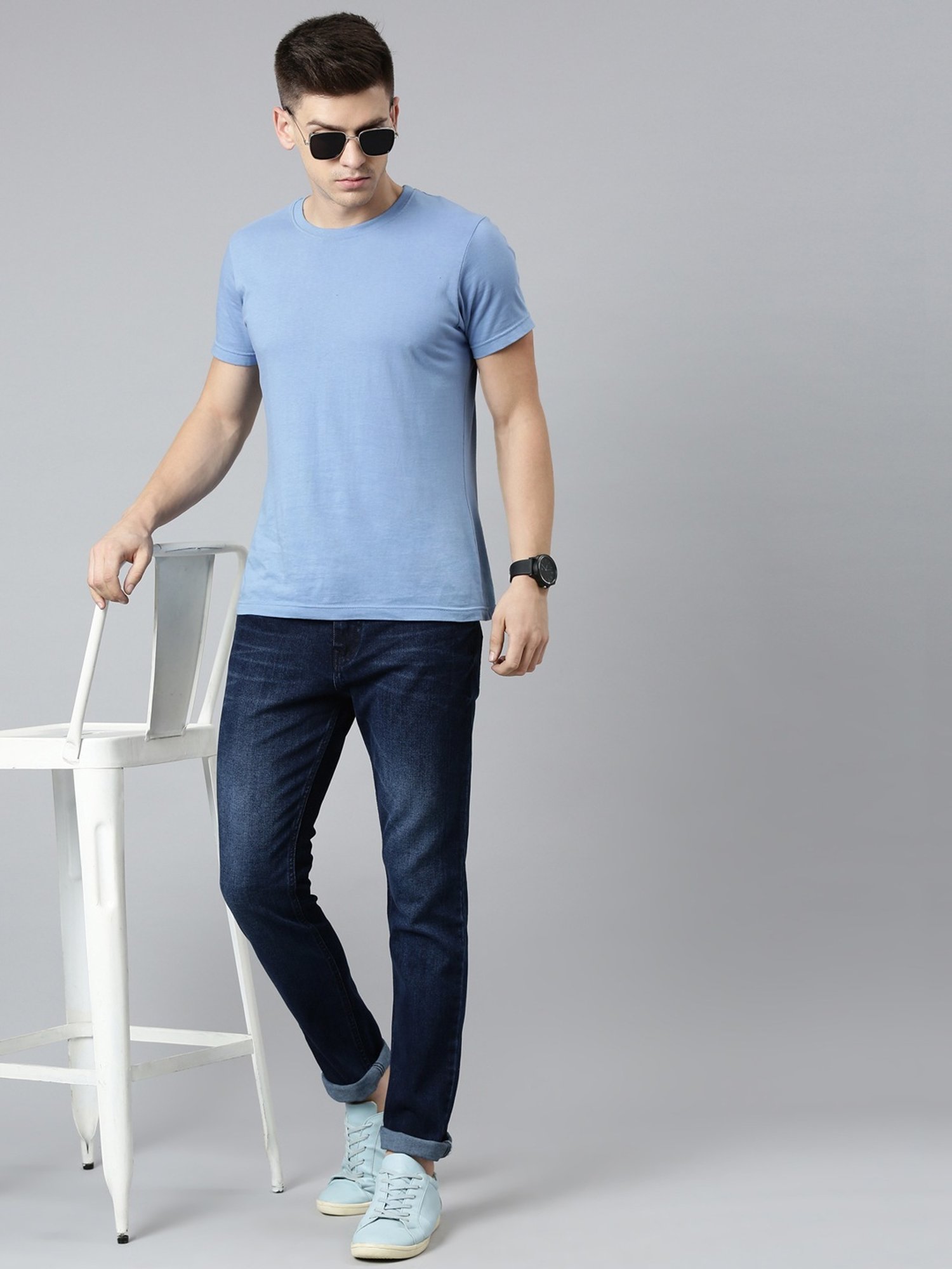 CINOCCI Blue Cotton Slim Fit Jeans