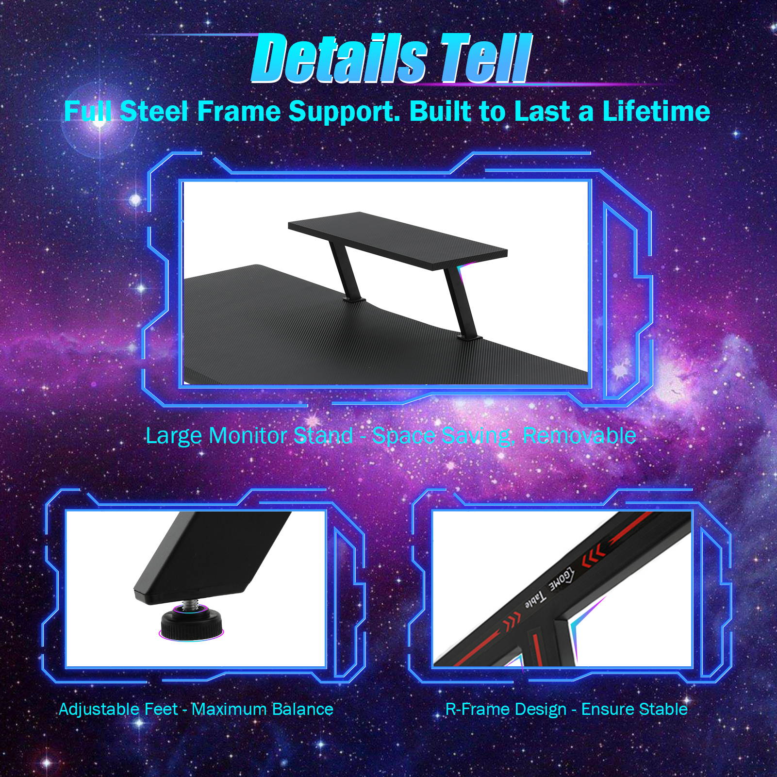 Gome Gaming Computer Desk for Home Office - 47" Large PC Writing Desk for Small Space, Modern Wood Desk with Monitor Stand, Ergonomic Study Work Desk Black