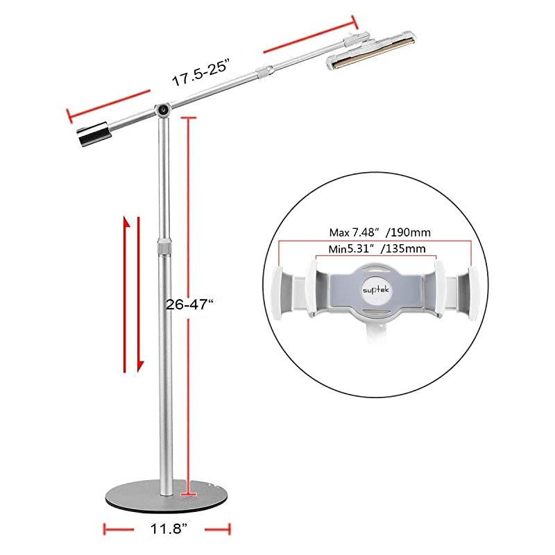 Aluminum Tablet Floor Stand 360&deg; Flexible Height Adjustable Cell Phone Holder Mount for iPad iPhone Samsung Asus and More 4711 inch Devices Good for Bed Kitchen Office