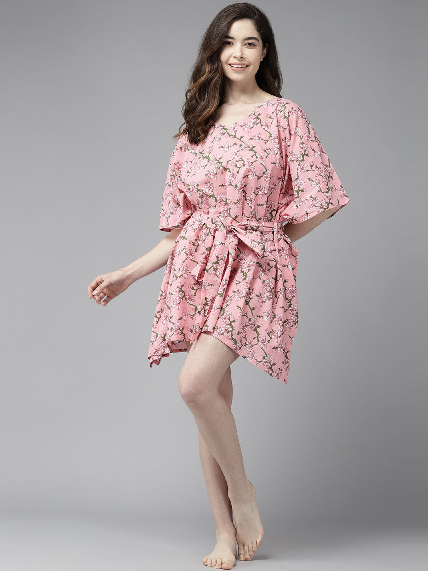 Prakrti Pink Cotton Printed Kaftan