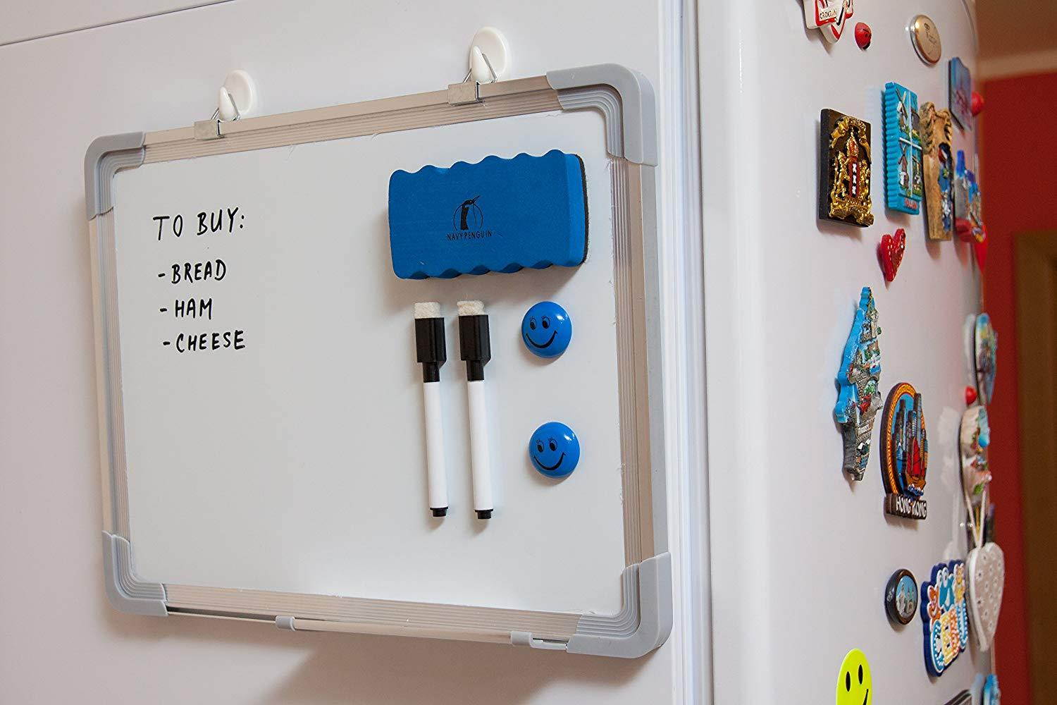 Whiteboard Set - Small Dry Erase Board 15 x 12" + 1 Magnetic Dry Eraser, 2 Dry Wipe Black Markers and 2 Magnets - Mini White Wall Hanging Message Scoreboard for Office Cubicle Desk (15x12" Landscape)