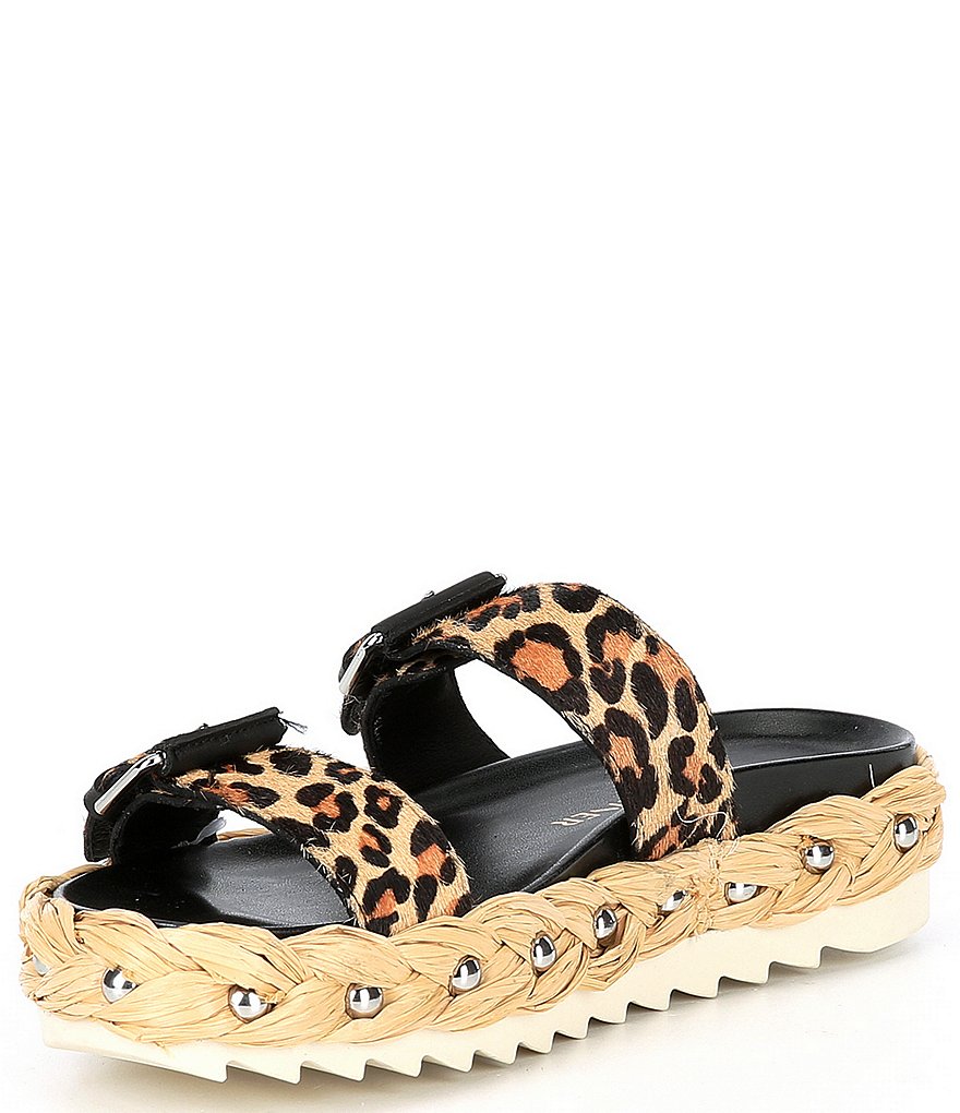Donald Pliner Larabee Studded Leopard Printed Espadrille Slides