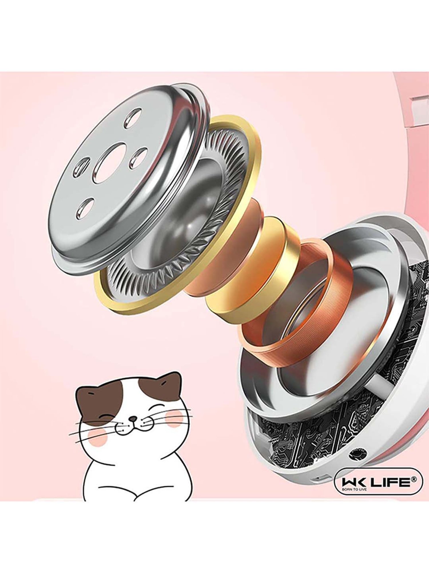 WK LIFE K8 V5.1 Wireless kids Headphones With Mic & Gaming Headset Bluetooth (Pink)