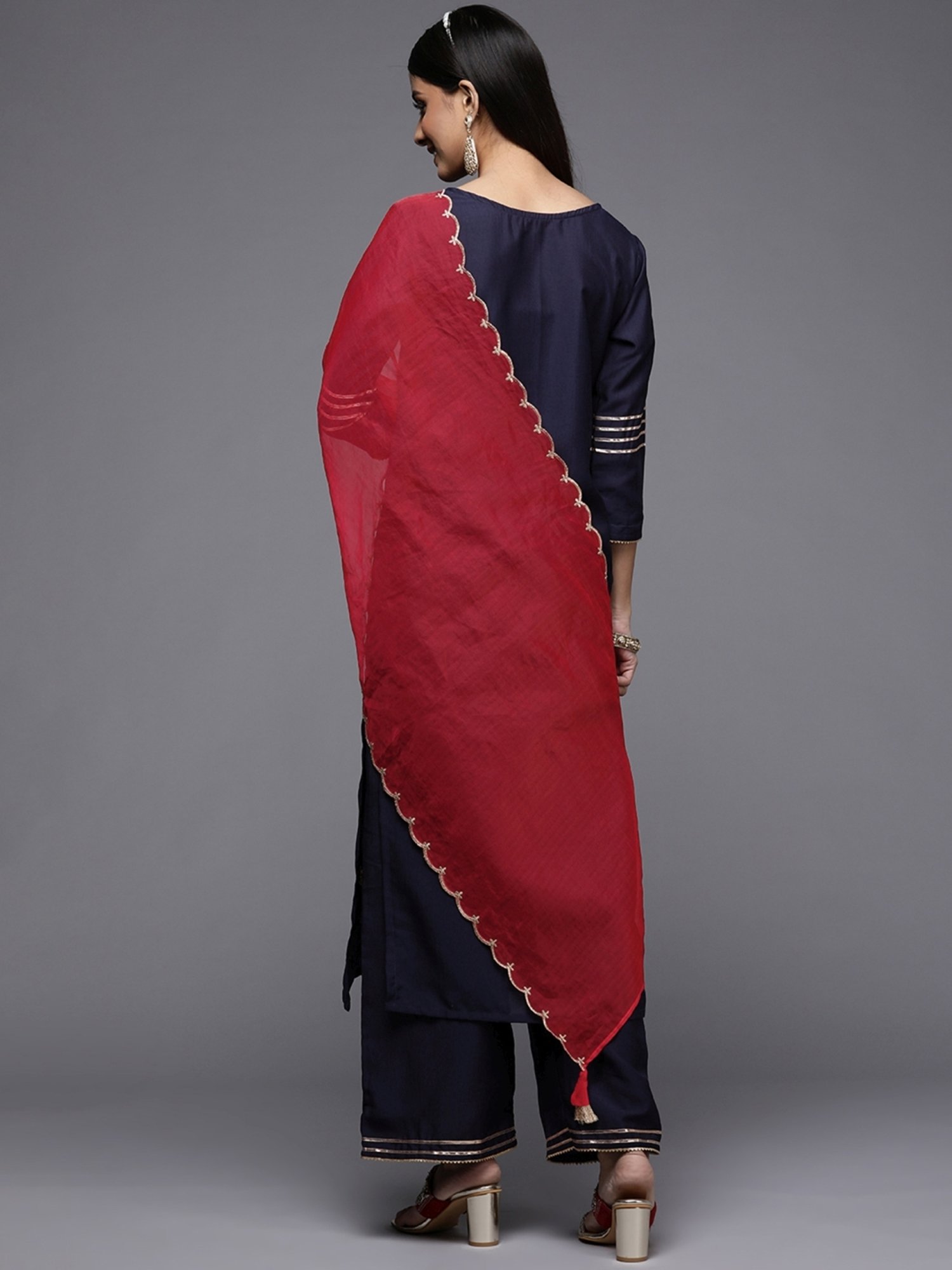 Indo Era Navy Embroidered Kurta Palazzo Set With Dupatta