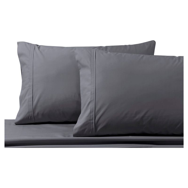 Cotton Percale Solid Pillowcase Pair (King) Gray 300 Thread Count - Tribeca Living