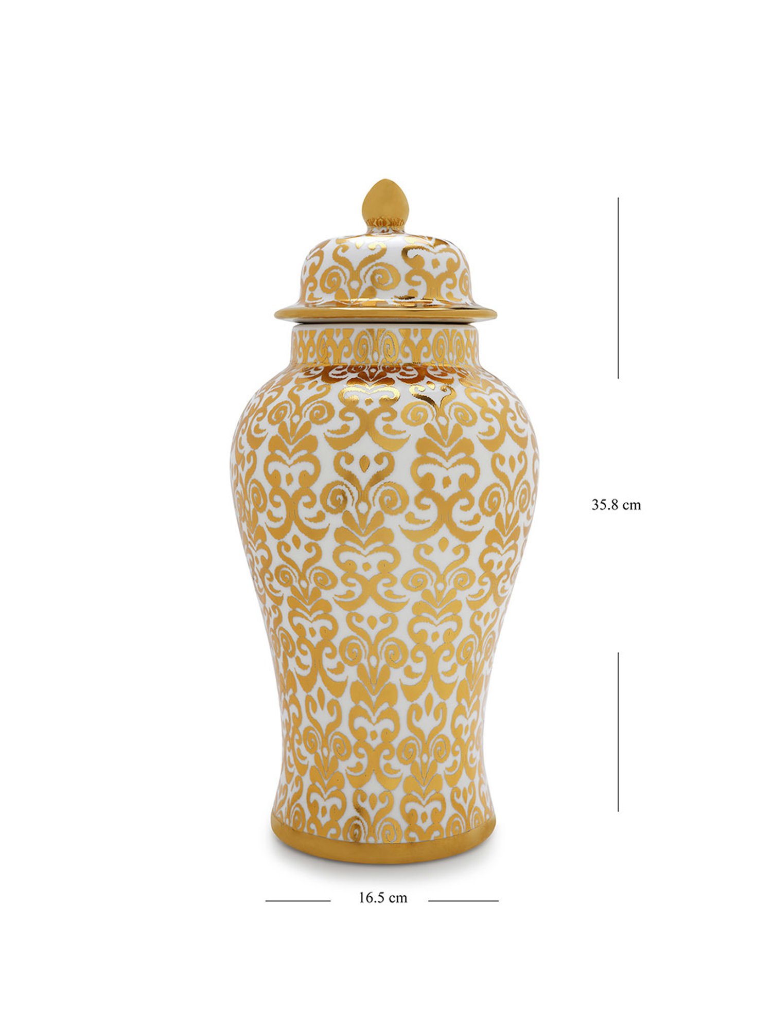 Pure Home and Living Gold Ceramic Printed Urn