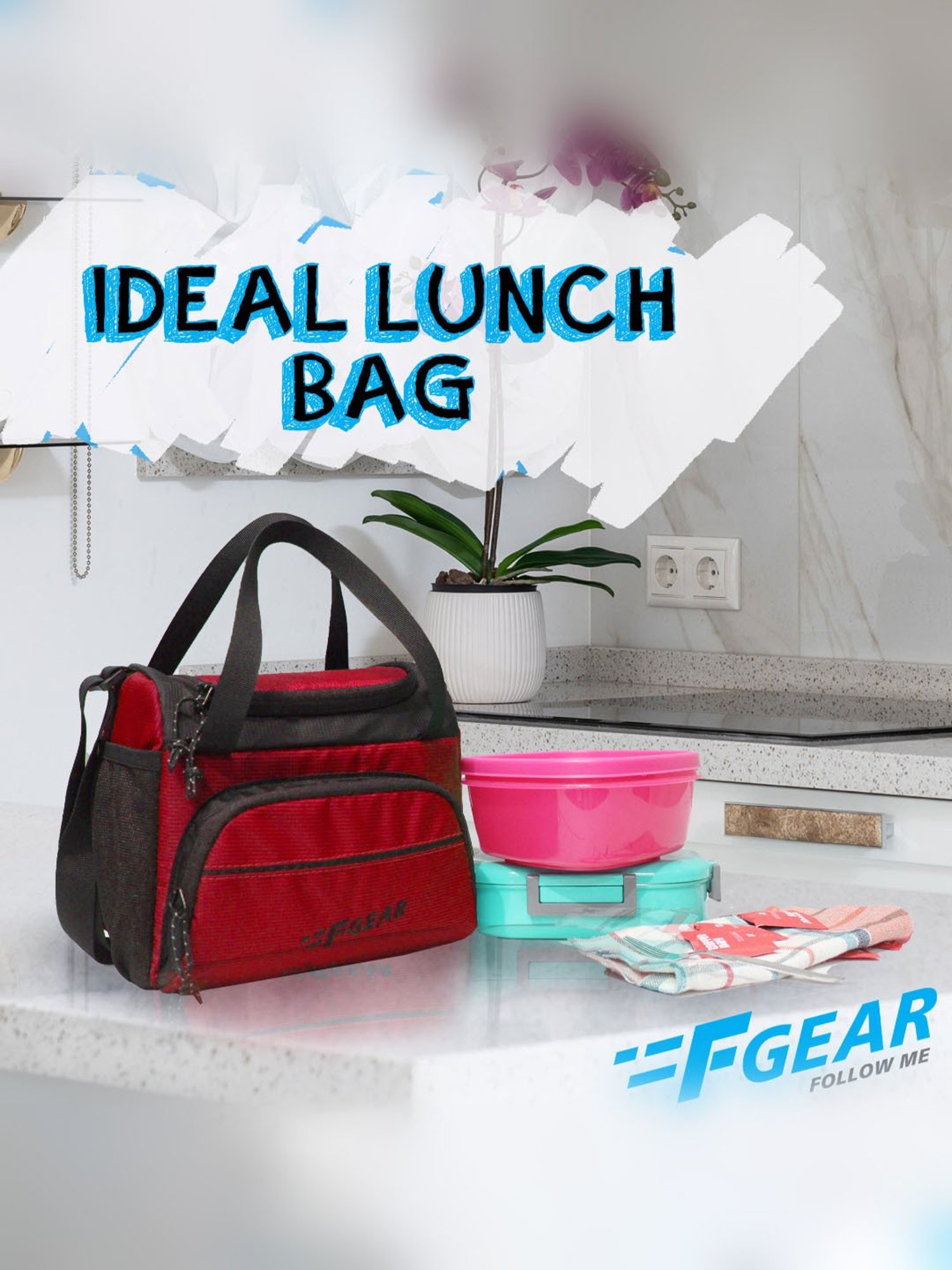 F Gear Yolo Red & Black Medium Lunch Bag