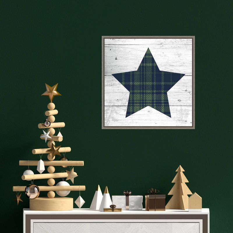 16" x 16" Nordic Holiday XII Christmas Star by Beth Grove Framed Canvas Wall Art Plaid Navy/Green - Amanti Art