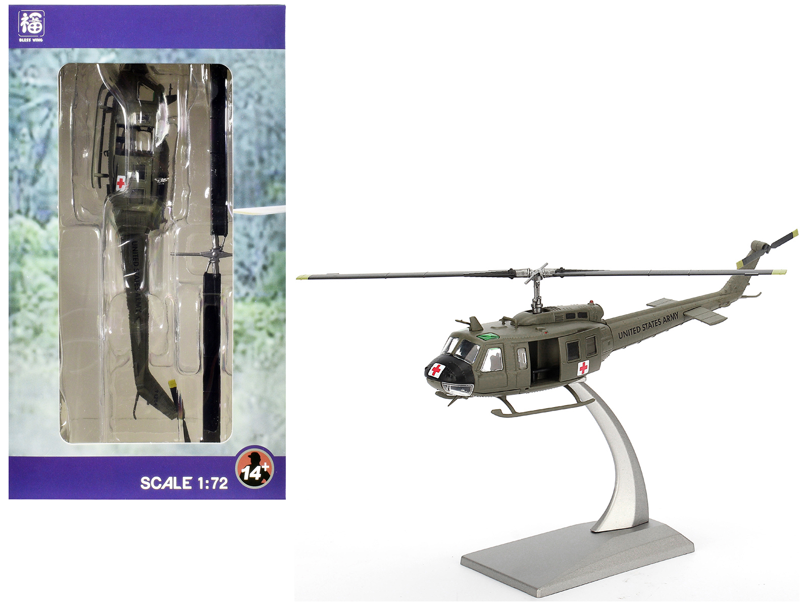 Bell UH-1H Iroquois "Huey" Helicopter "57th Medical Detachment 'Dustoff' Vietnam" (1967) United States Army 1/72 Diecast Model by Bless Wing