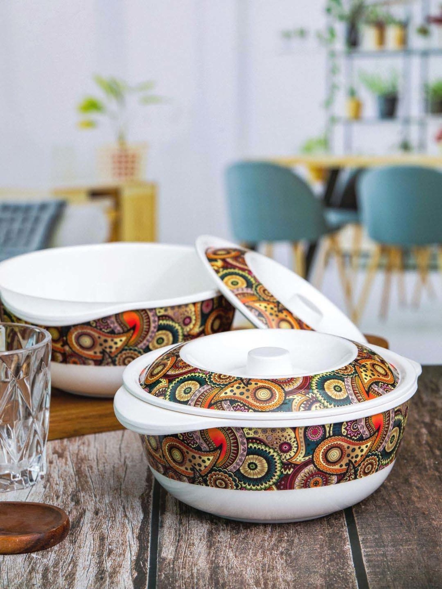 Servewell Tribal Paisley Multicolor Melamine Serving Casserole Set (1.25 L) - Set of 4