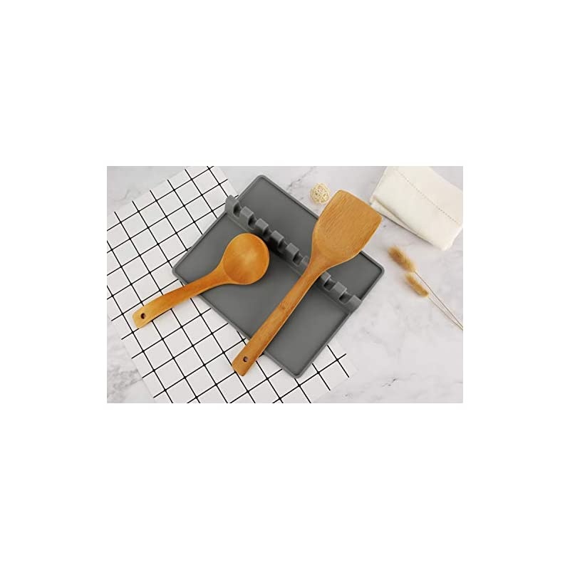 Utensil Rest, Big Size Silicone Heat Resistant Ladle Fork Mat Giant Spoon Rest Ladle Spoon holder, GrayMother's Day Gift
