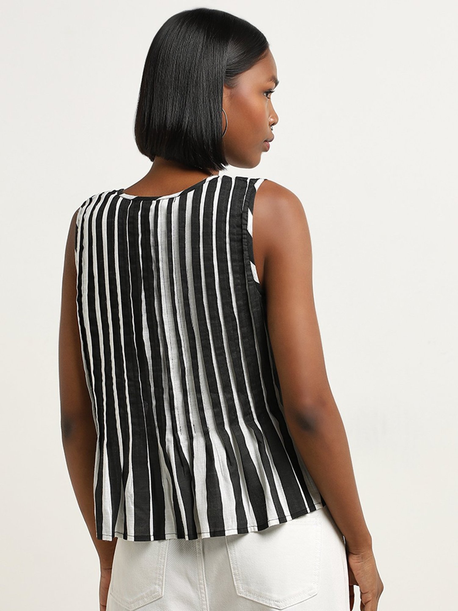 Bombay Paisley by Westside Black Stripe Patterned Top