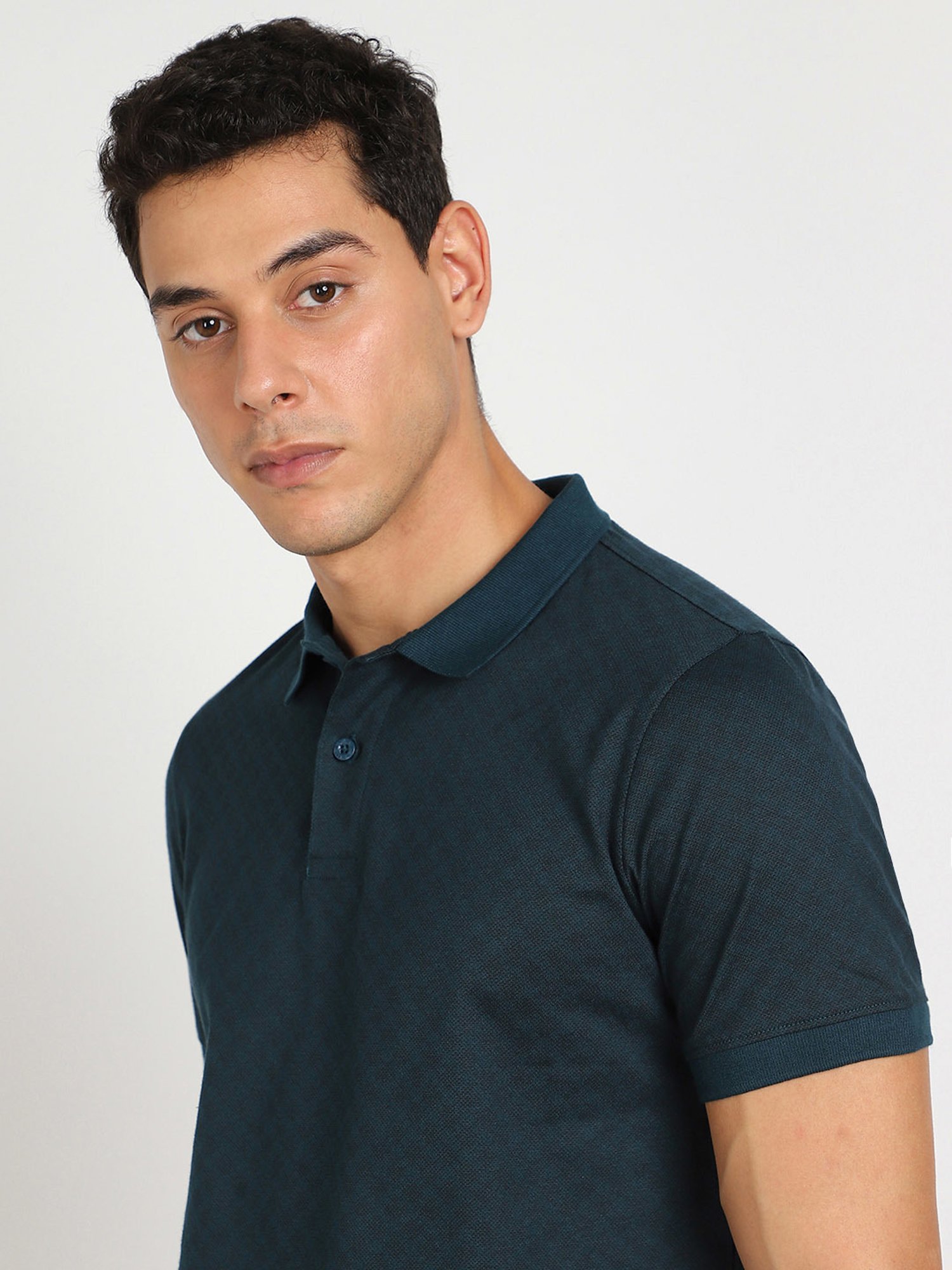 Lee Teal Green Slim Fit Printed Cotton Polo T-Shirt