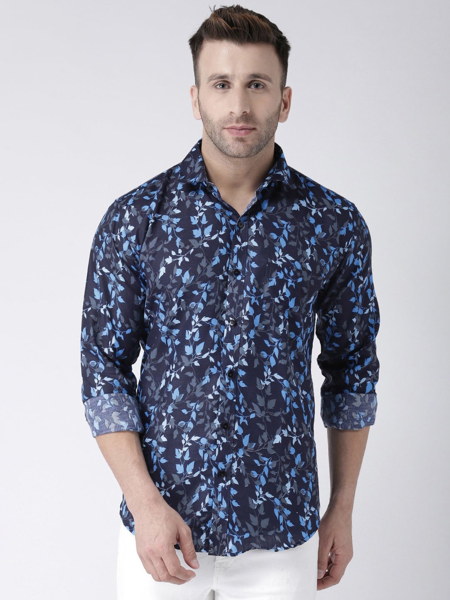 Hangup Plus Dark Navy Slim Fit Printed Shirt