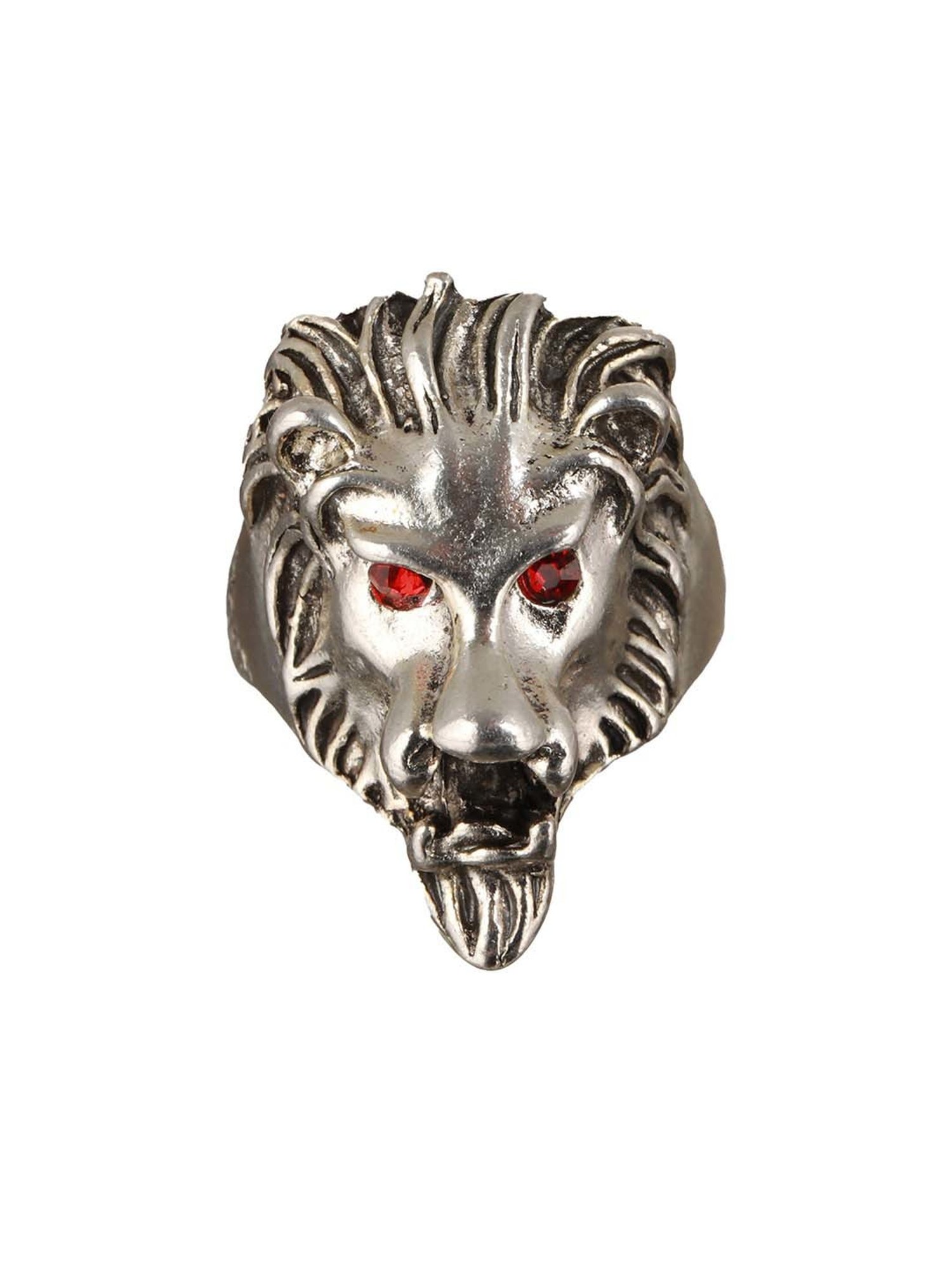 Bold by Priyaasi Red-Eyed Lion Oxidized Silver Ring for Men