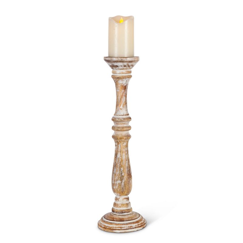 Lone Elm Studios Set of 2 20-inch Tall White Washed Mango Wood Candle Holders