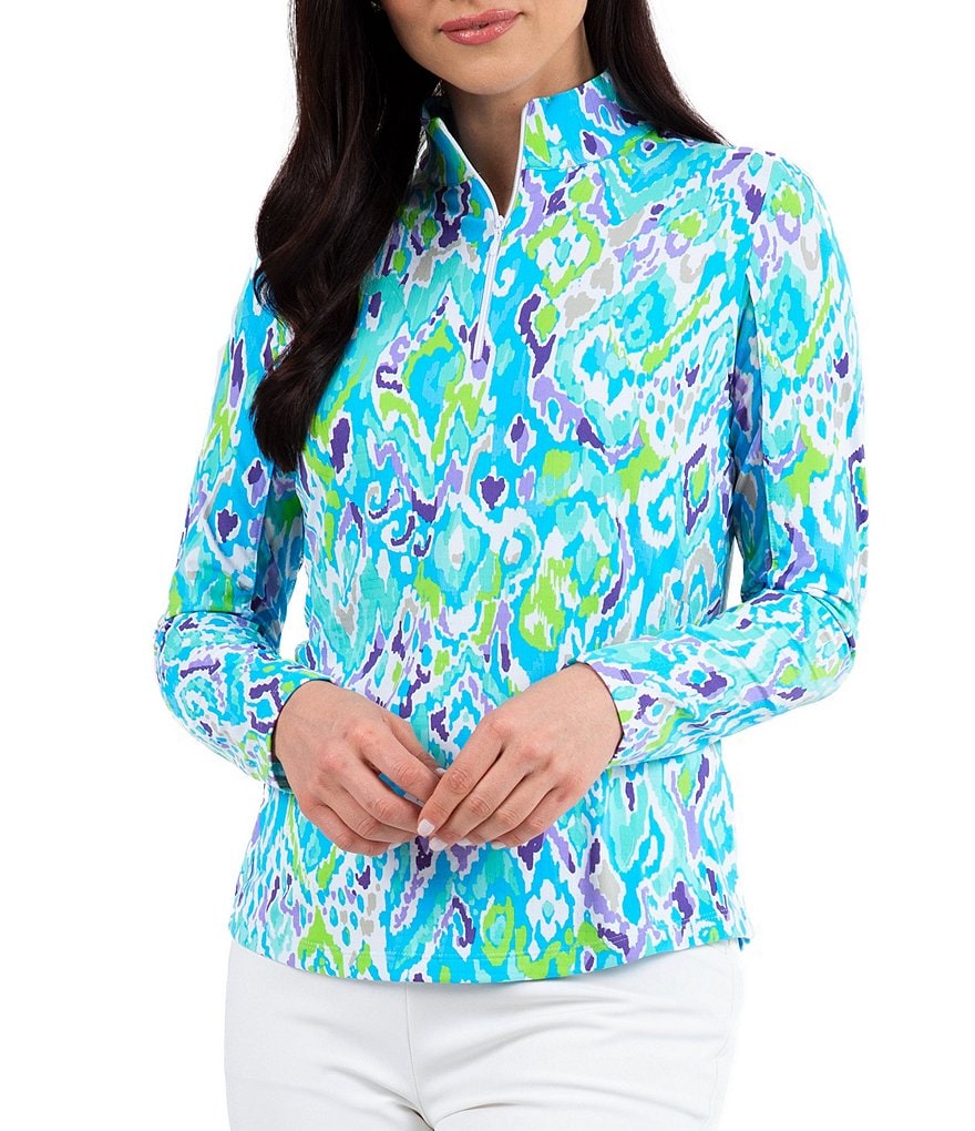 IBKUL Tillie Print Long Sleeve Mock Neck Top