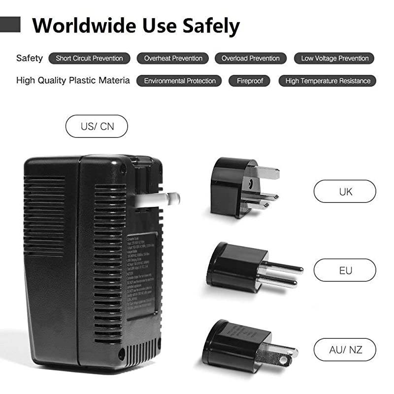 New Voltage Converter Step Down 220V to 110V for Hair Dryer Straightener Curling Iron 2Port USB and UKAUUSEU Worldwide 10A Plug Adapter