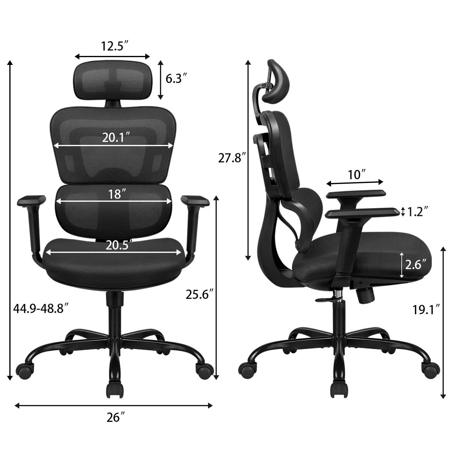 Furmax Ergonomic Office Chair Computer Desk Chair Mesh Fabric High Back Swivel Chair with Adjustable Headrest and Armrests Executive Rolling Chair with Curved Lumbar Support (Gray)