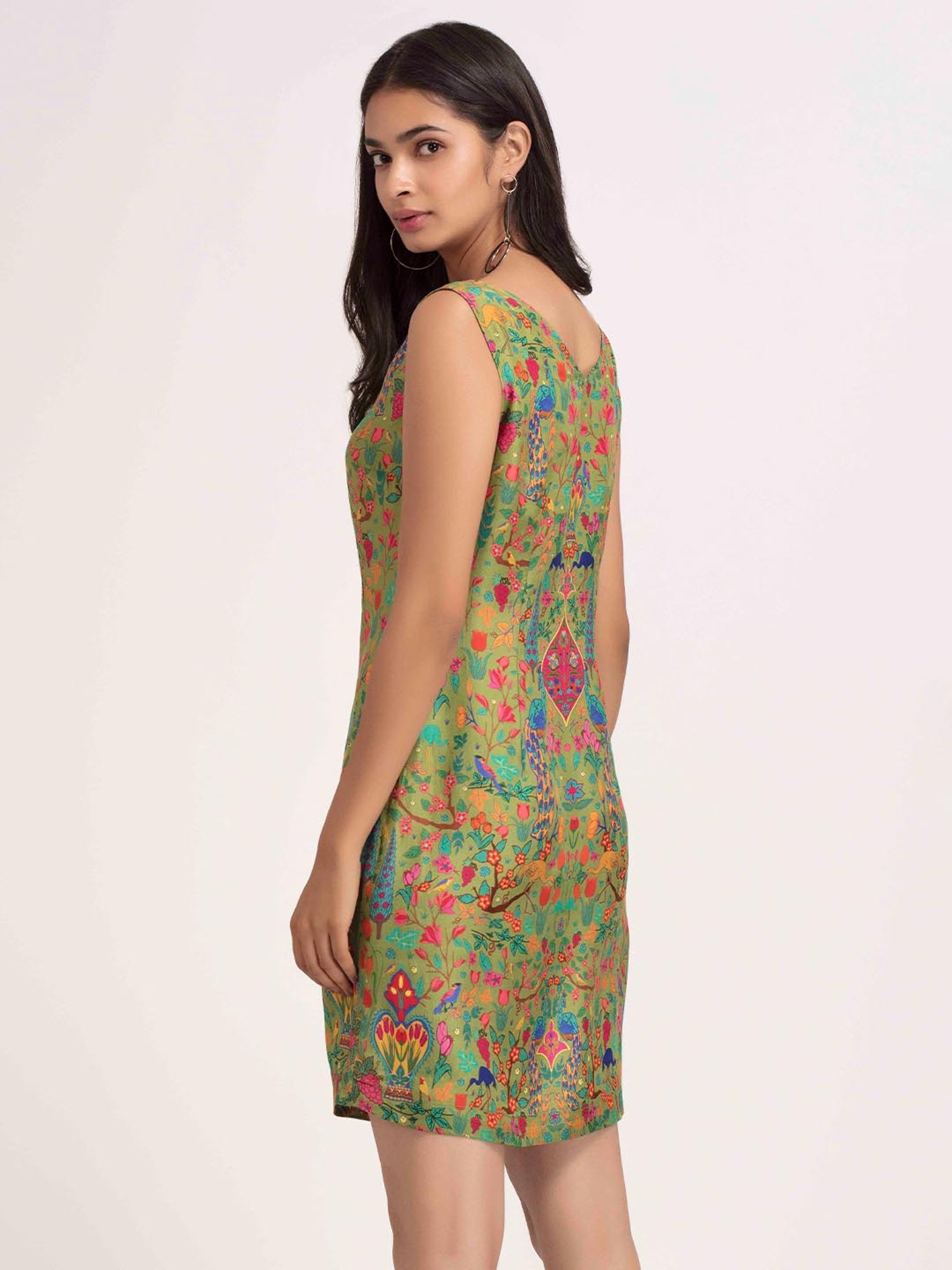 SHAYE Green Printed Shift Dress