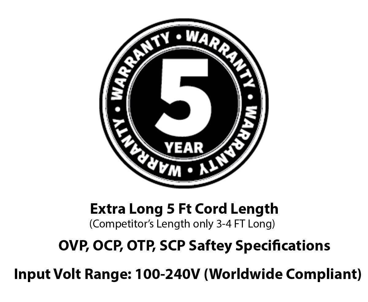 Omnihil AC/DC Adapter/Adaptor Compatible with FUJIA FJ-SW2401000U (5.5x2.1) Barrel Type Plug Power Supply Cord