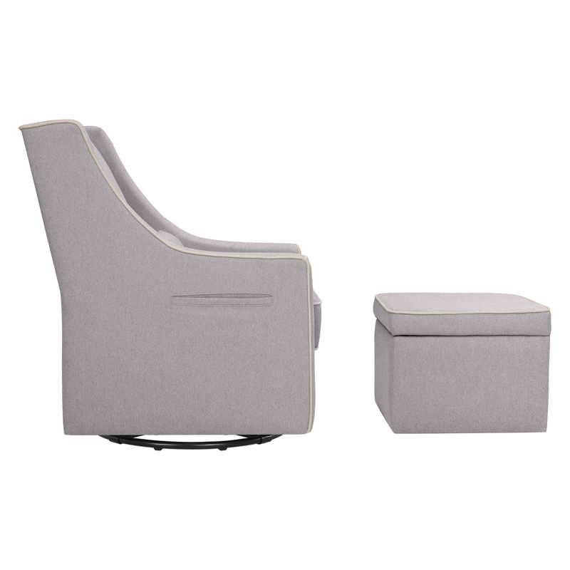 DaVinci Owen Glider and Storage Ottoman - Gray with Cream Piping
